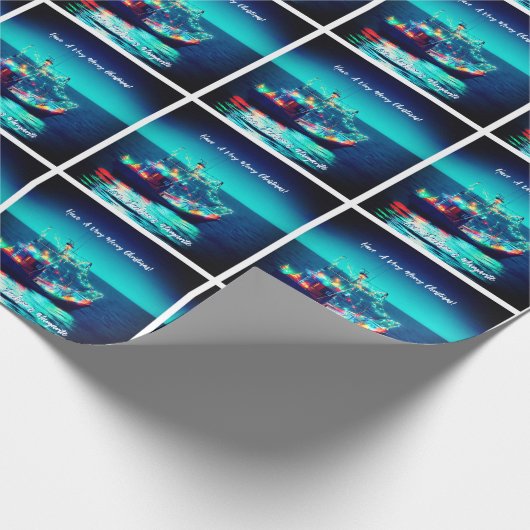Weihnachtsboot mit Lichtern Geschenkpapier (Ecke)