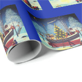 Weihnachtsboot mit Lichtern und Schnee Geschenkpapier (Rolleneckpunkt)