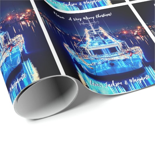 Weihnachtsboot mit weißem Licht Geschenkpapier (Rolleneckpunkt)