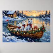 Weihnachtsboot mit weißen Samojeden - Urlaubsfreud Poster (Vorne)