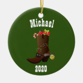Weihnachtsboot Western Cowboy Personalisiert Keramik Ornament (Vorne)