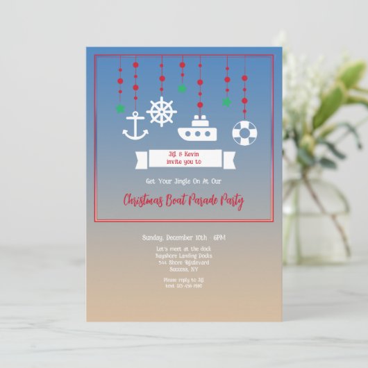 Weihnachtsbootmobil Einladung (Stehend Vorderseite)