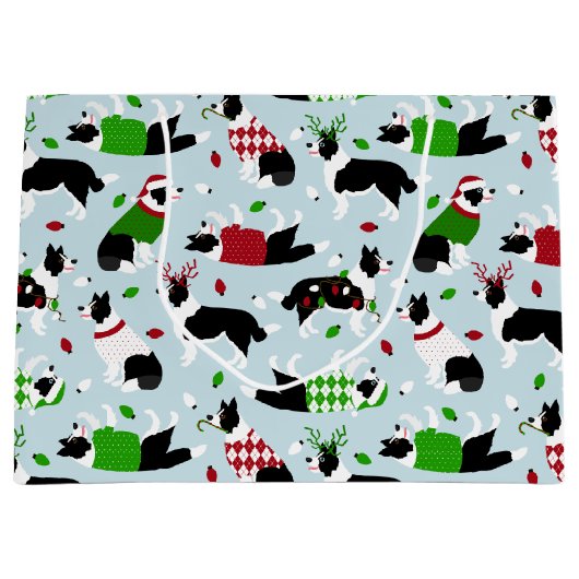 Weihnachtsborder Collie Große Geschenktasche Geschenktüte (Vorderseite)