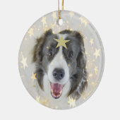 Weihnachtsborder Collie Hund mit Sternen und Licht Keramik Ornament (Links)