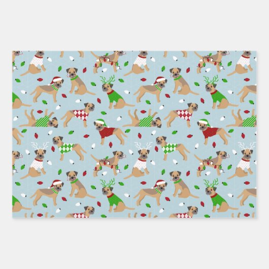 Weihnachtsborder Terrier Geschenkpapier Set (Vorderseite 3)