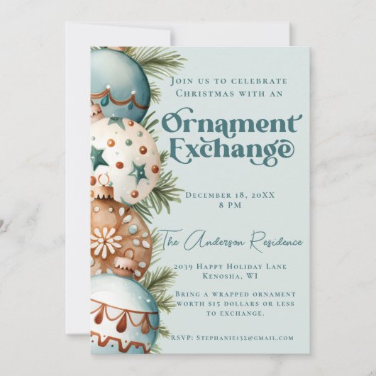 Weihnachtsbörse aquamarin und braun einladung (Vorderseite)