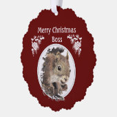 Weihnachtsboss, vom Haufen Nüsse - Eichhörnchen Ornament Karte (Links)