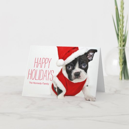 Weihnachtsboston-Terrier Feiertagskarte (Vorderseite)