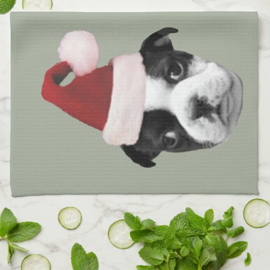 Weihnachtsboston-Terrier Geschirrtuch (Gefaltet)