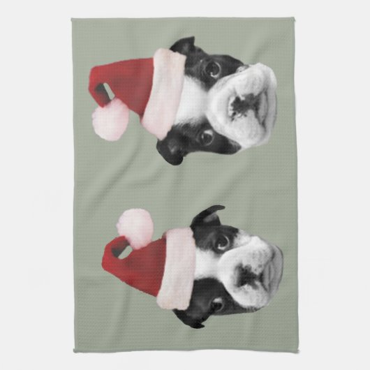 Weihnachtsboston-Terrier Geschirrtuch (Vertikal)