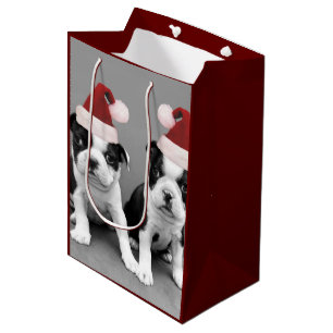 Weihnachtsboston-Terrier-mittlere Geschenk-Tasche Mittlere Geschenktüte