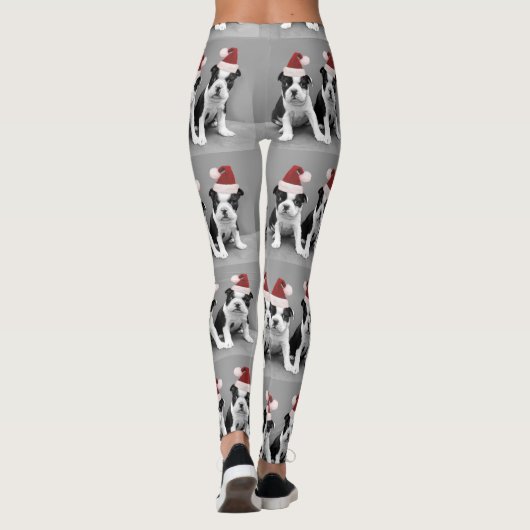 Weihnachtsboston-Terrier verfolgt Kunst-Leggings Leggings (Rückseite)