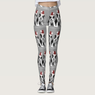 Weihnachtsboston-Terrier verfolgt Kunst-Leggings Leggings