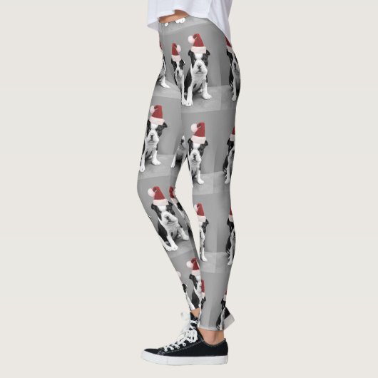 Weihnachtsboston-Terrier verfolgt Kunst-Leggings Leggings (Links)