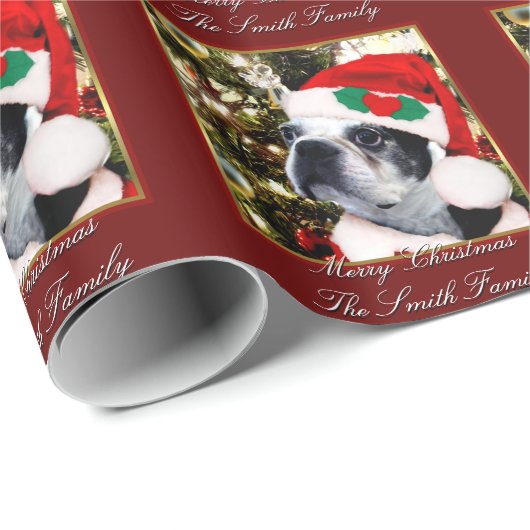 Weihnachtsboston-Terriergeschenk-Packpapier Geschenkpapier (Rolleneckpunkt)