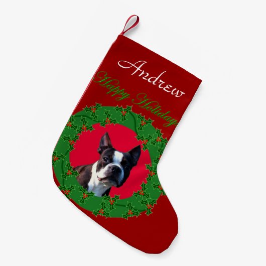 Weihnachtsboston-TerrierhundeStrumpf Kleiner Weihnachtsstrumpf (Vorderansicht (hängend))