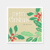 Weihnachtsbotanicals Holly Blätter und Berries Serviette (Vorderseite)