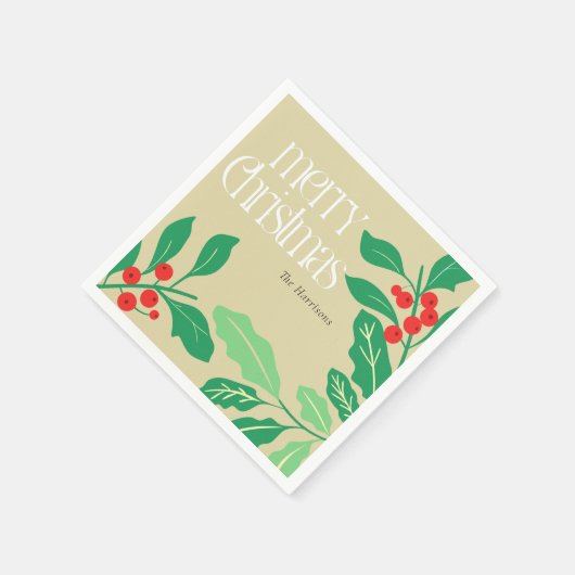 Weihnachtsbotanicals Holly Blätter und Berries Serviette (Ecke)