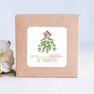 Weihnachtsbotanik Mistelzweig Elegantes Grün Quadratischer Aufkleber