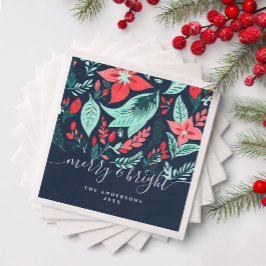 Weihnachtsbotanik Rote Florale Blaue Feierparty Serviette
