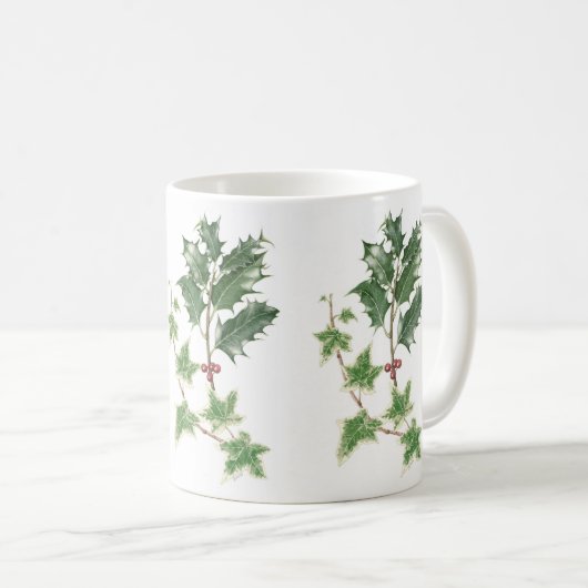 Weihnachtsbotanische Stechpalme u. Efeu-Tasse Kaffeetasse (VorderseiteRechts)