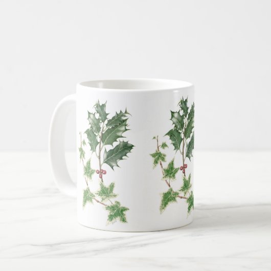 Weihnachtsbotanische Stechpalme u. Efeu-Tasse Kaffeetasse (Vorderseite Links)