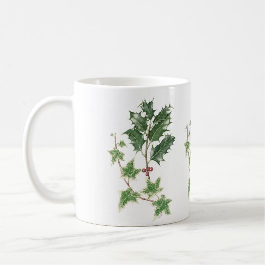 Weihnachtsbotanische Stechpalme u. Efeu-Tasse Kaffeetasse (Links)