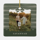 Weihnachtsbow Moderne Streifen Wavy Foto Keepake Keramikornament (Rückseite)