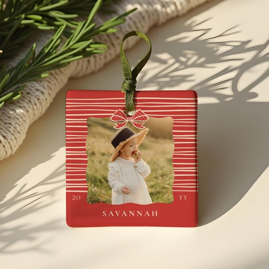 Weihnachtsbow Moderne Streifen Wavy Foto Keepake Keramikornament