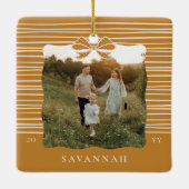 Weihnachtsbow Moderne Streifen Wavy Foto Keepake Keramikornament (Rückseite)