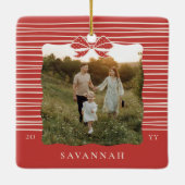 Weihnachtsbow Moderne Streifen Wavy Foto Keepake Keramikornament (Rückseite)