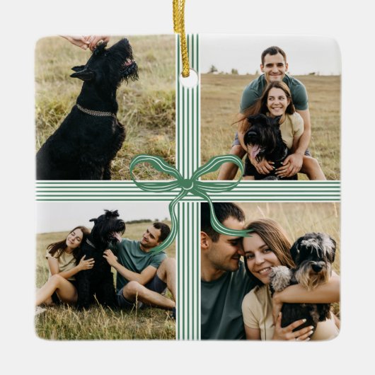 Weihnachtsbow präsentiert Foto Collage Keepake Keramikornament (Vorderseite)