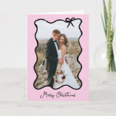 Weihnachtsbow | Schwarz-Rosa-Foto Feiertagskarte (Vorderseite)