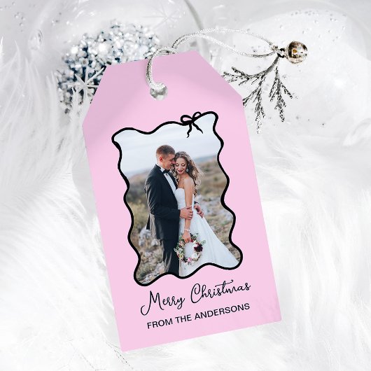 Weihnachtsbow | Schwarz-Rosa-Foto Geschenkanhänger
