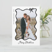 Weihnachtsbow | Schwarz-Weiß-Foto-Rahmen Feiertagskarte (Stehend Vorderseite)