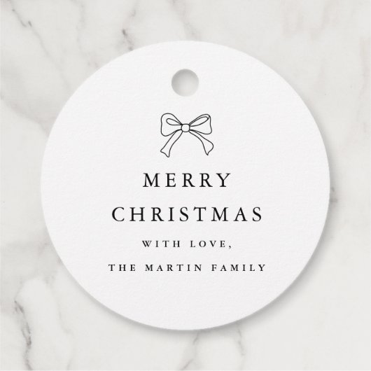 Weihnachtsbow Schwarz-Weiß-Personalisierter Urlaub Geschenkanhänger (Rückseite)