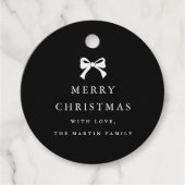 Weihnachtsbow Schwarz-Weiß-Personalisierter Urlaub Geschenkanhänger (Vorderseite)