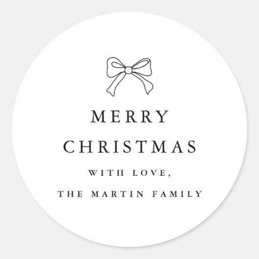 Weihnachtsbow Schwarz-Weiß-Personalisierter Urlaub Runder Aufkleber (Vorderseite)