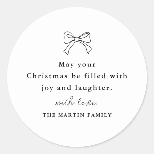 Weihnachtsbow Schwarz-Weiß-Personalisierter Urlaub Runder Aufkleber (Vorderseite)