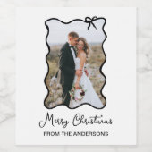 Weihnachtsbow | Wavy Black and White Foto Weinetikett (Einzelnes Label)