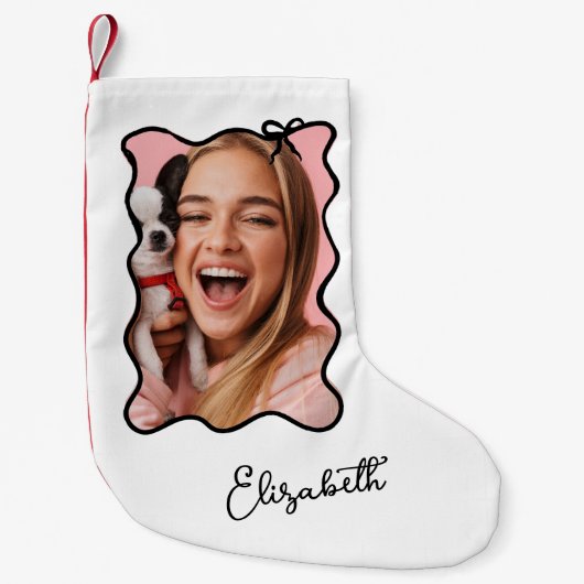 Weihnachtsbow | Wavy Black und White Foto Kleiner Weihnachtsstrumpf (Vorderseite)