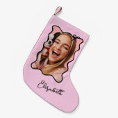 Weihnachtsbow | Wavy Blush Pink und Black Foto Kleiner Weihnachtsstrumpf (Vorderansicht (hängend))