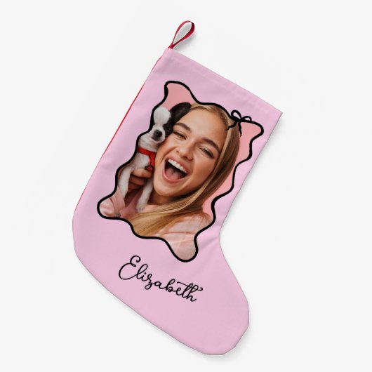 Weihnachtsbow | Wavy Blush Pink und Black Foto Kleiner Weihnachtsstrumpf (Vorderansicht (hängend))