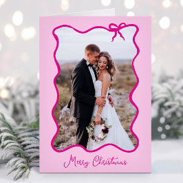 Weihnachtsbow | Wavy Pink Foto Frame Feiertagskarte