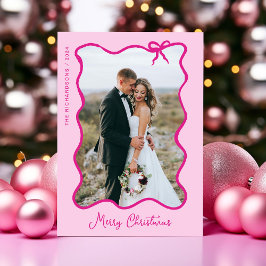 Weihnachtsbow | Wavy Pink Foto Frame Feiertagskarte