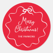 Weihnachtsbow | Wavy Red und White Runder Aufkleber (Vorderseite)