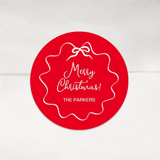 Weihnachtsbow | Wavy Red und White Runder Aufkleber