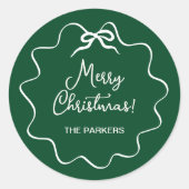 Weihnachtsbow | Wavy Whimsical Green und White Runder Aufkleber (Vorderseite)