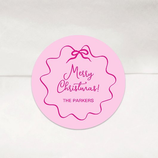Weihnachtsbow | Whimsical Wavy Pink Runder Aufkleber