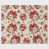 Weihnachtsbows Bells Blume Candy Cane Geschenkpapier (Flach)